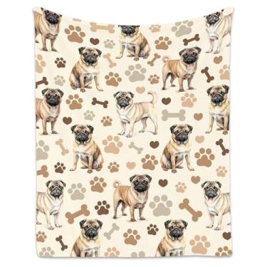 Imagem de Cobertor Pug com meninas e meninos, 102 x 127 cm com cães, presentes aconchegantes e macios para amantes de cães, cobertores fofos de flanela para sofá de sofá