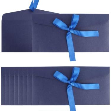 Imagem de Pacote com 20 envelopes decorativos azuis perolados com laço de fita, envelope de presente de Natal de 20 x 10 cm, envelope de convite de saudação, conjunto puro clássico para festa de casamento