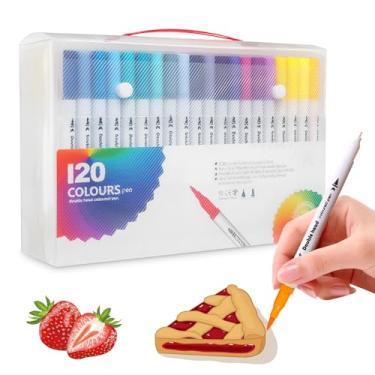 Imagem de Kit com 120 Canetas Marcadoras de Ponta Dupla, Dupla Ponta (Pincel 1-4mm e Fina 0.4mm), Tinta à Base de Água - Ponta Pincel e Fina para Colorir Adultos, Lettering (Tamanho grande) (120)