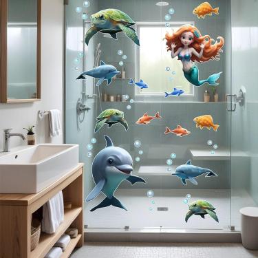 Imagem de Adesivo Box De Banheiro Infantil Sereia Golfinhos Tartarugas