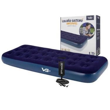 Imagem de Colchão Solteiro Inflável + Bomba De Ar Manual Vg Plus