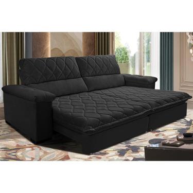 Imagem de Sofá Retrátil E Reclinável 2,55m Molas Ensacadas Cama Inbox Big Home Com Bordado 3d Velusoft Preto