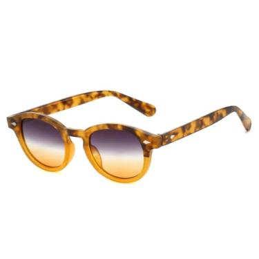 Imagem de Óculos de Sol Masculinos Retro Oval com Rebites, Proteção UV400, Estilo Punk, Lentes Transparentes Degradê (Chá Cinza Âmbar)