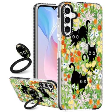 Imagem de Boaretiu Capa fofa Kawaii para Samsung Galaxy A15 5G com suporte - Design de suporte de anel giratório adesivo de 360° para mulheres meninas e meninas para Samsung Galaxy A15 5G, flor de gato