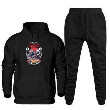 Imagem de Conjunto Moletom Plus Size Tamanho Grande Canguru Capuz Estampado Com Calça Basica Cordao Ajustavel