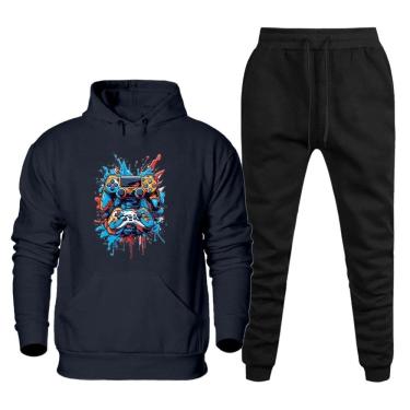 Imagem de Conjunto de Frio Moletom Plus Size Masculino Blusa Com Capuz Canguru e Calça Comprida Basica