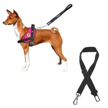 Imagem de Coleira Peitoral Para Cachorro Com Cinto De Segurança Universal Guia A