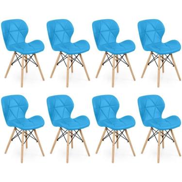 Imagem de Kit 08 Cadeiras Charles Eames Eiffel Slim Wood Estofada - Azul