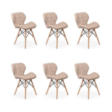 Imagem de Kit 06 Cadeiras Charles Eames Eiffel Slim Wood Estofada Nude