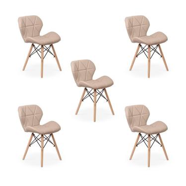 Imagem de Kit 05 Cadeiras Charles Eames Eiffel Slim Wood Estofada Nude