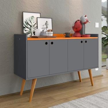 Imagem de Aparador Com Quatro Portas Para Cantinho Do Cafe Sala De Estar Armario Decorativo E Bar De Cozinha (CINZA/CINAMOMO)