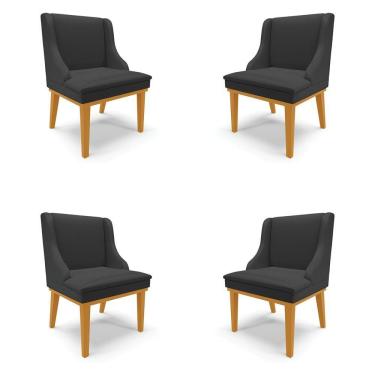 Imagem de Kit 4 Cadeiras Decorativas Sala De Jantar Base Fixa De Madeira Firenze Pu Preto Fosco/castanho G19