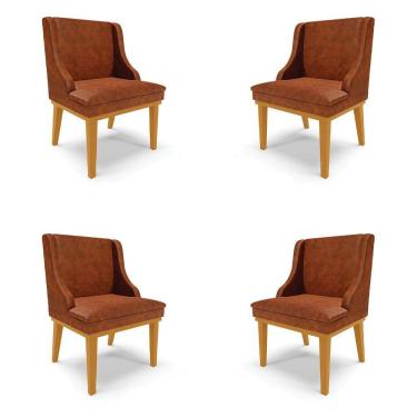 Imagem de Kit 4 Cadeiras Decorativas Sala De Jantar Base Fixa De Madeira Firenze Pu Nozes/castanho G19