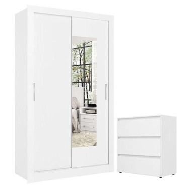Imagem de Guarda Roupa Solteiro City Glass 2 Portas Branco Acetinado E Cômoda Ga