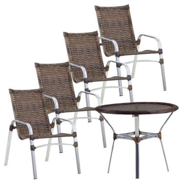 Imagem de Jogo 4 Cadeiras Emily E Mesa Tampo Tramado Varanda Piscina Argila