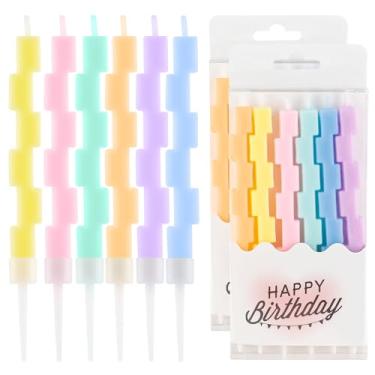 Imagem de Velas de aniversário de 12 unidades, cubo arco-íris, longo, fino, com suportes para decoração de bolo para meninas, meninos, festa de aniversário, decoração de casamento
