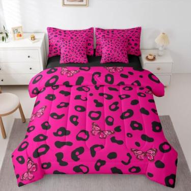 Imagem de Feelyou Conjunto de edredom com estampa de leopardo, 7 peças, Queen, com borboleta, para crianças, meninos e meninas, pele de guepardo, decoração de quarto, respirável, microfibra macia