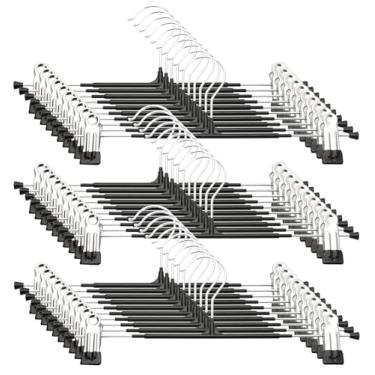 Imagem de Cabides para calças com clipes – Pacote com 30 cabides de saia resistentes, antiderrapantes ajustáveis que economizam espaço para calças, jeans, shorts | Preto | 30 cm