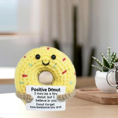 Imagem de Mini donuts de crochê feitos à mão com cartão inspirador, motivação emocional e presente de apoio, adequado para mulheres, homens, amigos, aniversários, formaturas, presentes de Natal, meias de Natal