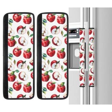 Imagem de YGPARK Conjunto de 2 capas de maçanetas de geladeira Red Apples, capas de maçaneta de geladeira de neoprene, lavável, protetor antiderrapante para geladeira e lava-louças, manopla de eletrodomésticos
