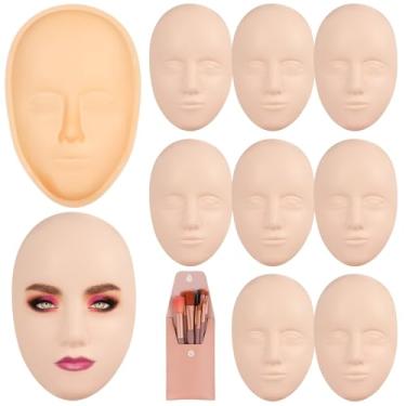 Imagem de Kit facial para prática de maquiagem, 8 peças de manequim de silicone, pincéis e placa para arte de maquiagem iniciante, cosplay e pintura facial