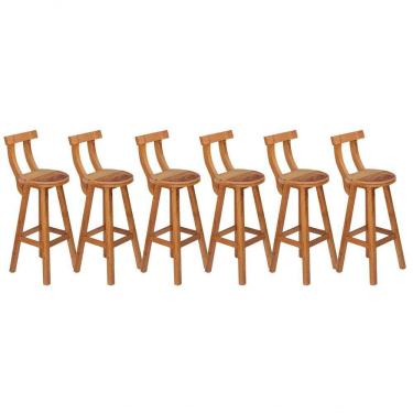 Imagem de Kit 6 Banquetas Alta Com Encosto Madeira Maciça - Natural
