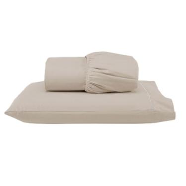 Imagem de Jogo de Lençol Solteiro 2 Peças Micropercal 300 Fios 188x88cm Lençol com Elástico e Fronha em Ponto Palito (Vaersátil Simples/Cáqui, Jogo Lençol Solteiro 2 Pçs)