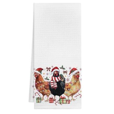 Imagem de Likjad Toalhas de cozinha de frango de Natal, presentes de dona de mãe amante de frango, presentes engraçados festivos de Natal, animais de fazenda, decorativos, toalhas de chá para banheiro, cozinha