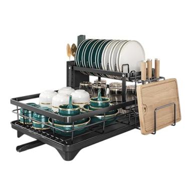 Imagem de Escorredor de Louças com 2 Níveis, Drenagem Automática 360°, Suporte para Talheres, Pratos, Tábua e Copos – Design Moderno e Resistente