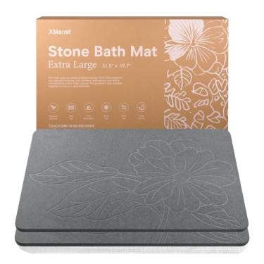 Imagem de XMarrat Tapete de banho de pedra extra grande, pacote com 2, 80 cm x 40 cm, tapete de chuveiro de pedra antiderrapante de terra diatomácea, tapetes de pedra de diatomita super absorventes para