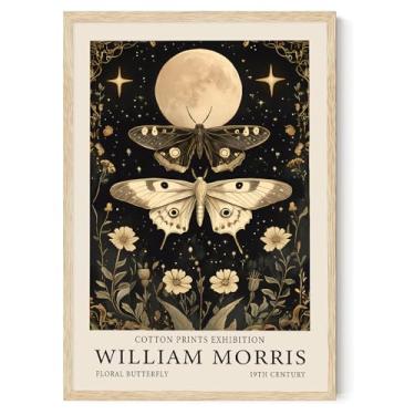 Imagem de William Morris Arte de parede vintage arte de inseto tela de borboleta escura imagem floral lua e borboleta arte de parede William Morris pôster estético plantas borboletas fotos quarto 40 x 61 cm sem