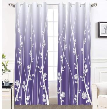 Imagem de Cortina de flor gradiente moderna simples padrão listrado cortinas impressas para sala de estar quarto conjunto de 2 painéis 52 x 84 polegadas (roxa) CLLSMN318