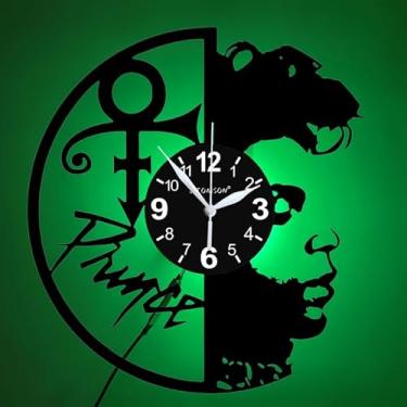 Imagem de Relógio de parede decorativo de vinil, design preto, relógio artístico retroiluminado por LED, decoração de casa exclusiva