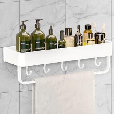 Imagem de HOHOWU Organizador de chuveiro com ganchos e barra de toalha, organizadores de prateleiras de banheiro de alumínio espacial e prateleira de armazenamento, sem perfuração, decoração de cozinha e casa