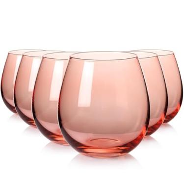 Imagem de ELERGIFTS Conjunto de taças de vinho sem haste rosa de 170 a 425 g, vidro colorido de cristal soprado à mão, vidro multicolorido para amantes, casamento, dia dos namorados, Natal, presentes de