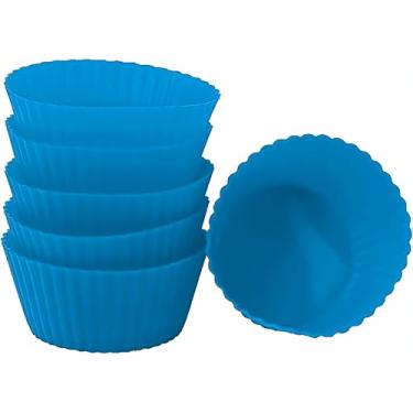 Imagem de Kit Forminhas de Silicone para Cupcake, Antiaderente, Reutilizável, Resistente ao Calor, Compatível com Forno e Airfryer (6peças, Azul)
