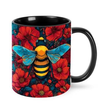 Imagem de Yrebyou Caneca de café de abelha 325 ml xícara de chá de cerâmica para mulheres homens presentes de aniversário Natal escritório casa microondas novidade engraçada