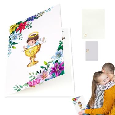 Imagem de Cartão Pop Up - Cartão de aniversário rezando cálice dourado, suprimentos portáteis para festas, decoração colorida de berçário para chá de bebê, batizado