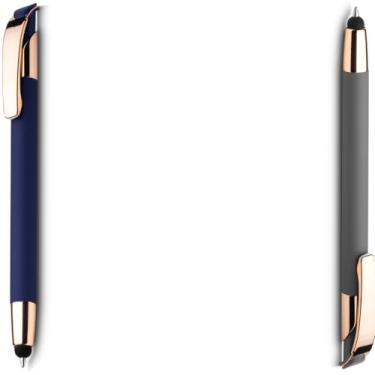 Imagem de Caneta Esferográfica em Metal, Rosa e Multicolorido, Ponta Touch Emborrachada, Escrita Azul, Detalhe Dourado Rosé, Refil Tipo Parker (Azul e Cinza)