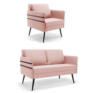 Imagem de Kit 01 Namoradeira 02 Lugares E 01 Poltrona De Ferro Rose