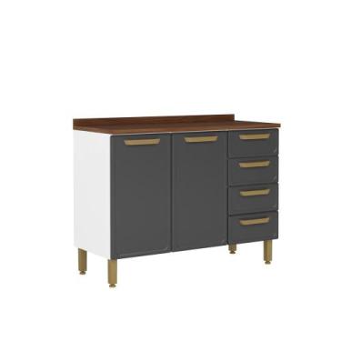 Imagem de Balcão de Aço com Tampo 2 Portas 4 Gavetas Bella Bertolini, Grafite/Br