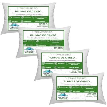 Imagem de Kit 4 Travesseiro Plumas De Ganso e Fibra de Bambu Tecido Comfortável - Linhazul