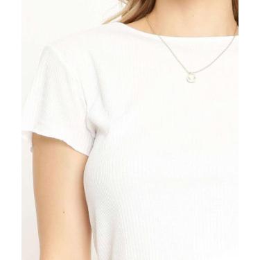 Imagem de Blusa Feminina Canelada Manga Curta Marisa-67217, Off white, M