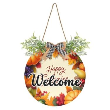 Imagem de SEHANY Guirlandas de outono para decoração de porta da frente, letreiro de boas-vindas de abóboras de madeira rústica para pendurar no dia de Ação de Graças para decoração de festas ao ar livre