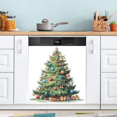 Imagem de ATTX Capa magnética para lava-louças de árvore de Natal em aquarela, 58,4 cm C x 66 cm A, decoração da capa da máquina de lavar louça, decalques de armário doméstico adesivos de eletrodomésticos #349