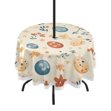 Imagem de Blueangle Toalha de mesa redonda impermeável com ovos de Páscoa de 152 cm com orifício para guarda-chuva - Tecido resistente à prova de sol para todos os climas para pátio, acampamento, piquenique(104