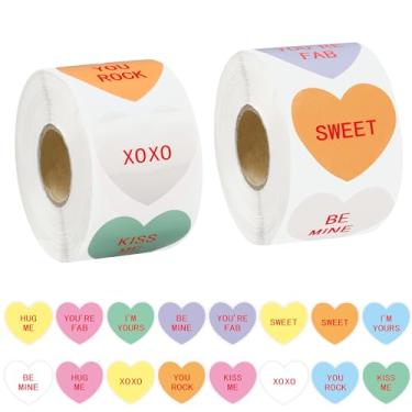 Imagem de 1200 PCS Valentines Day Heart Stickers Roll 1.5" Candy Heart Stickers for Kids Colorful Conversation Hearts Self-Adhesive Labels for Valentines Classroom Cards Envelopes Boxes Gift Decor