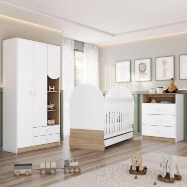 Imagem de Quarto de Bebê Completo Magia 3 Portas 5 Gavetas Ie165-190 Branco/Jequitibá - Henn