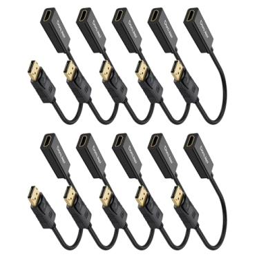 Imagem de DoroJepi Adaptador de porta de exibição 4K para HDMI, pacote com 10, adaptador unidirecional DP para HDMI (DisplayPort 1.2 para HDMI 1.4) conversor macho para fêmea compatível com laptop/PC/AMD/NVIDIA