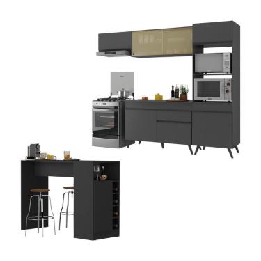 Imagem de Cozinha Modulada Com Bancada Americana Veneza Multimóveis Mp2208 Preto Preto